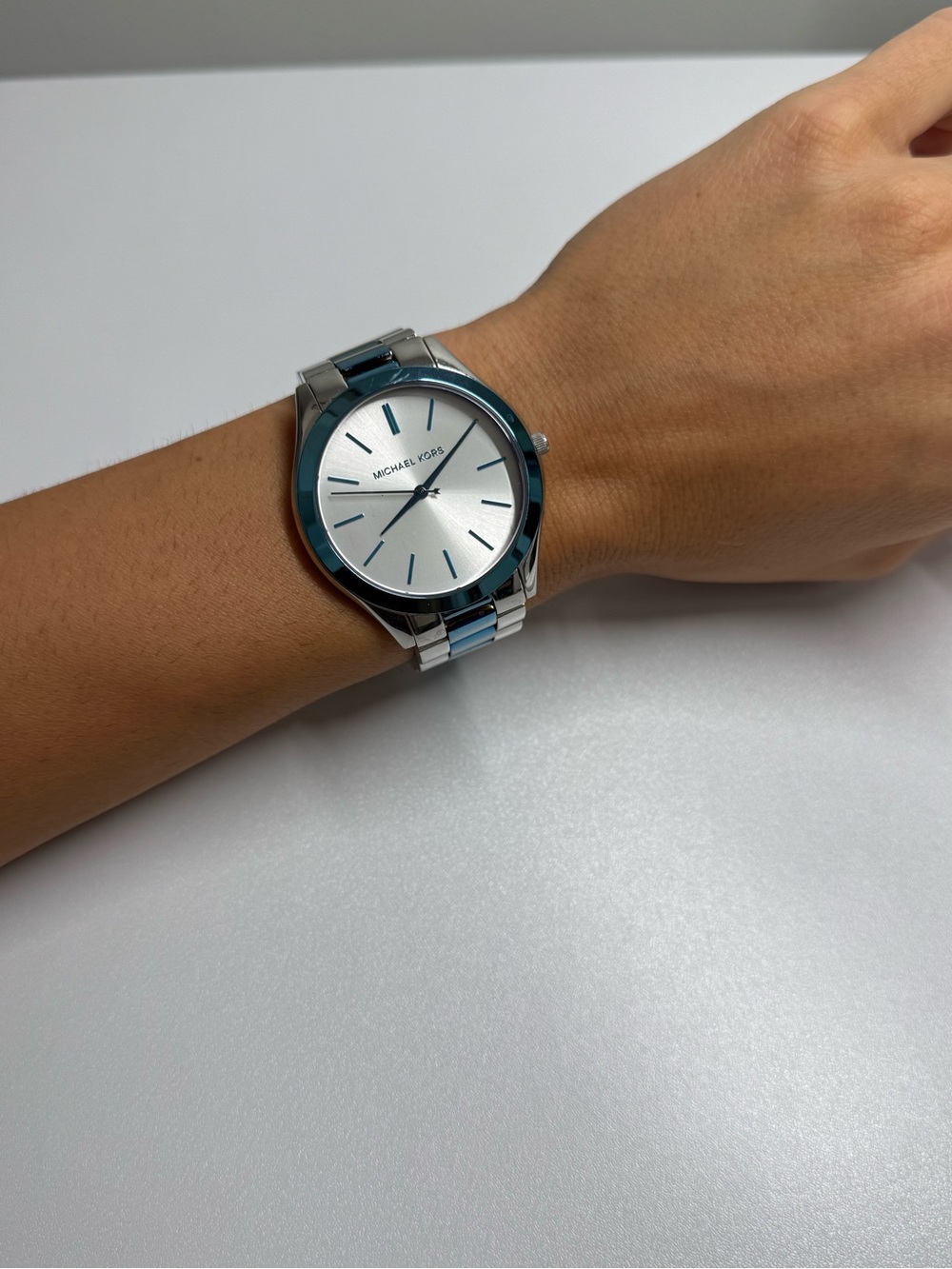 Michael Kors Silver-Tone with Blue strip Minimalist Watch